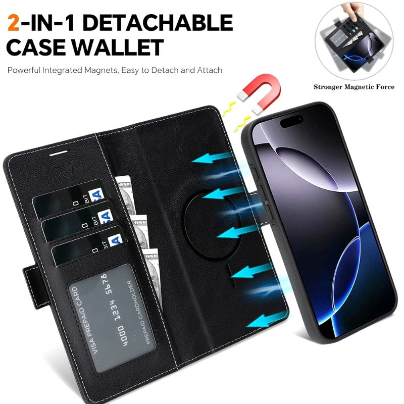 2-in-1 Magsafe Wallet-Style iPhone Case with Card Slots and Leather Flip Cover