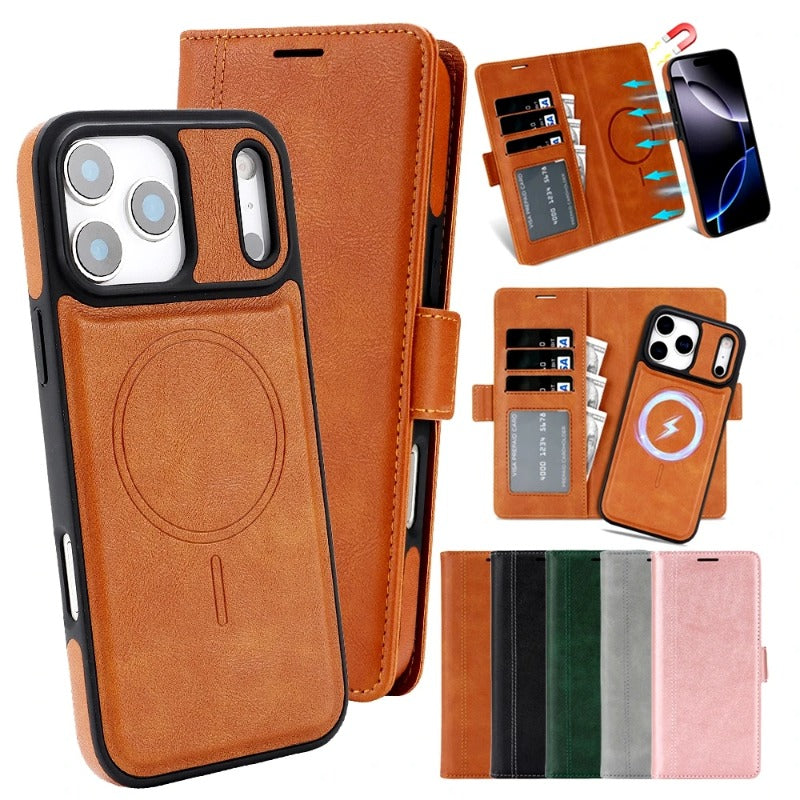 2-in-1 Magsafe Wallet-Style iPhone Case with Card Slots and Leather Flip Cover