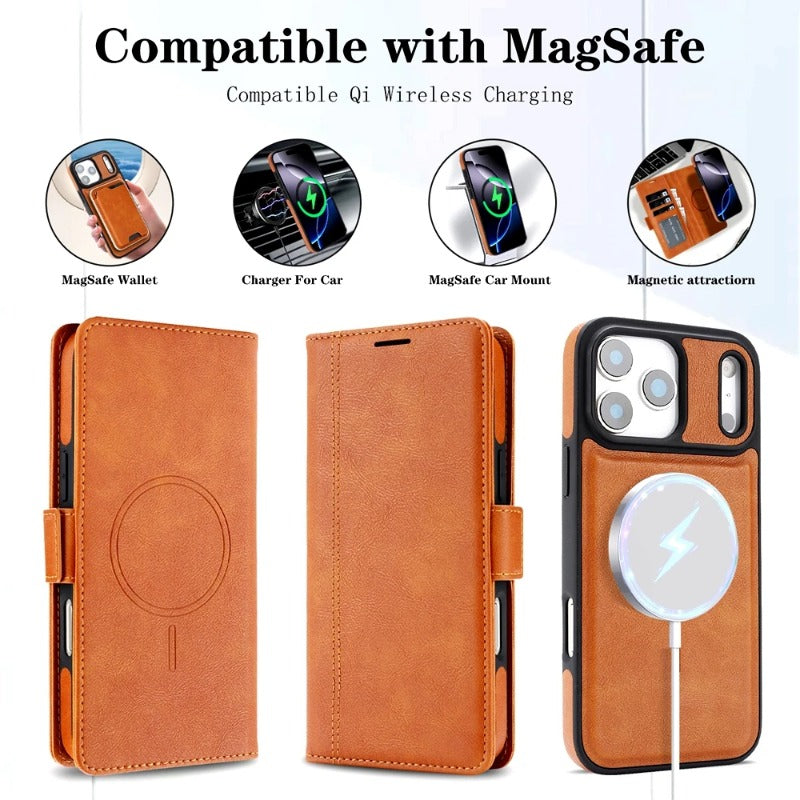 2-in-1 Magsafe Wallet-Style iPhone Case with Card Slots and Leather Flip Cover