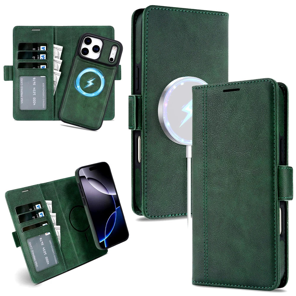 2-in-1 Magsafe Wallet-Style iPhone Case with Card Slots and Leather Flip Cover