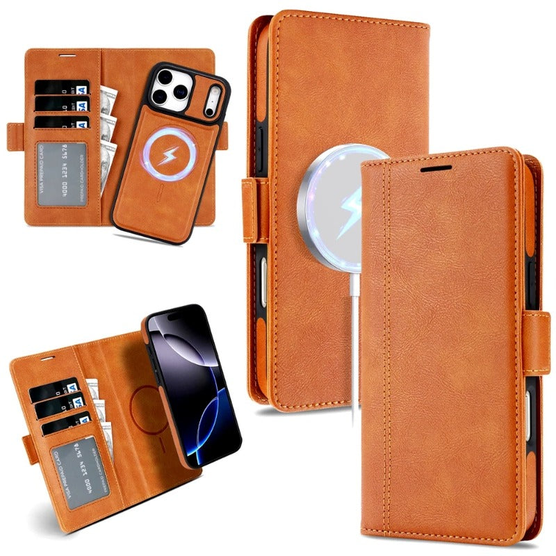 2-in-1 Magsafe Wallet-Style iPhone Case with Card Slots and Leather Flip Cover