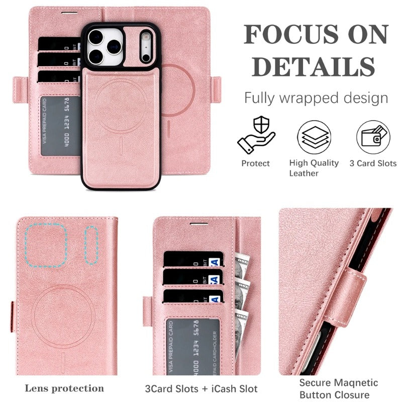 2-in-1 Magsafe Wallet-Style iPhone Case with Card Slots and Leather Flip Cover