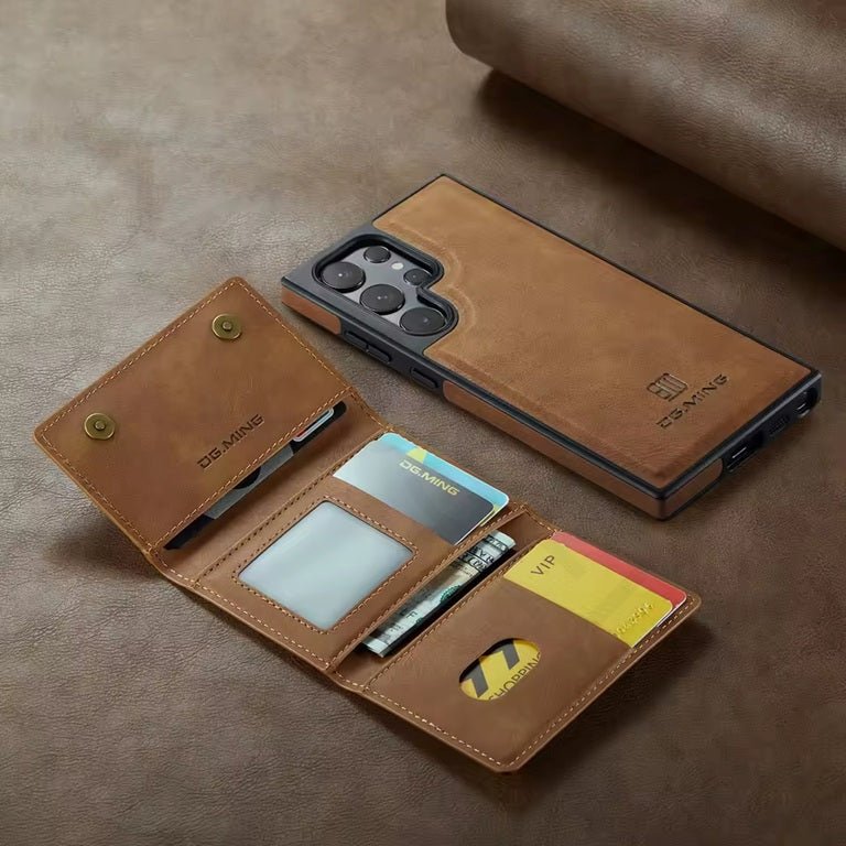 KAPUSELL Samsung S26  Removable brown retro leather wallet-style phone case for Samsung Galaxy S26/25/24/23/22/21 Ultra with magnetic closure