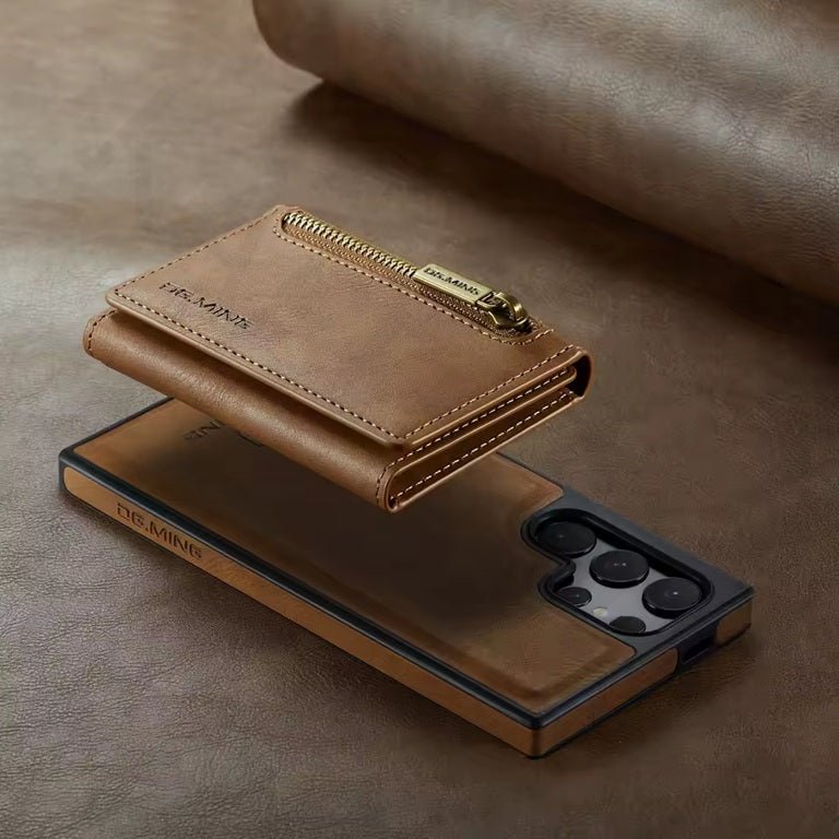 KAPUSELL Samsung S26  Removable brown retro leather wallet-style phone case for Samsung Galaxy S26/25/24/23/22/21 Ultra with magnetic closure