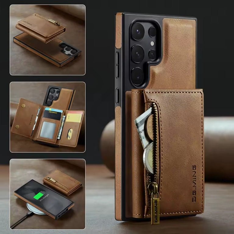 KAPUSELL Samsung S26  Removable brown retro leather wallet-style phone case for Samsung Galaxy S26/25/24/23/22/21 Ultra with magnetic closure