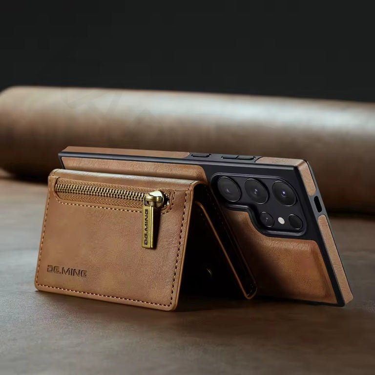 KAPUSELL Samsung S26  Removable brown retro leather wallet-style phone case for Samsung Galaxy S26/25/24/23/22/21 Ultra with magnetic closure