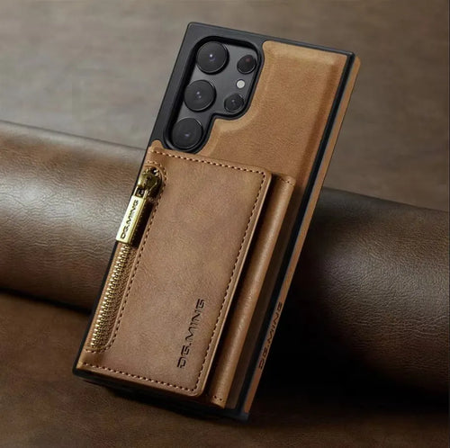 KAPUSELL Samsung S26  Removable brown retro leather wallet-style phone case for Samsung Galaxy S26/25/24/23/22/21 Ultra with magnetic closure