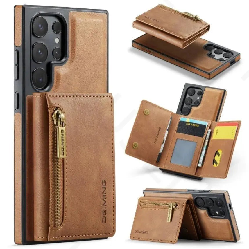 KAPUSELL Samsung S26  Removable brown retro leather wallet-style phone case for Samsung Galaxy S26/25/24/23/22/21 Ultra with magnetic closure