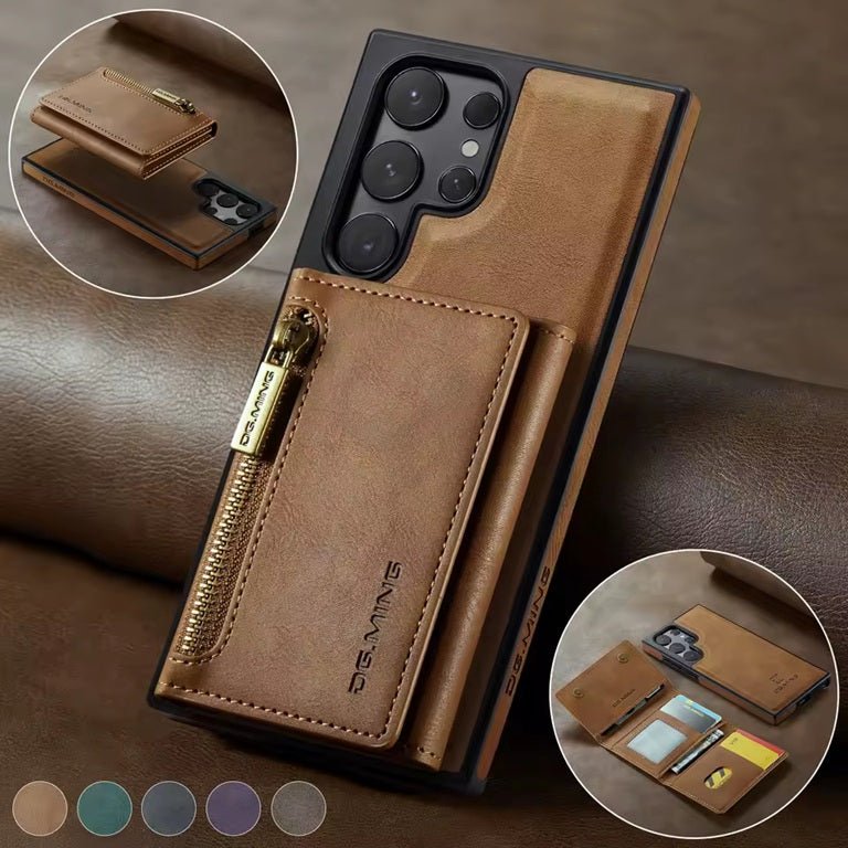 KAPUSELL Samsung S26  Removable brown retro leather wallet-style phone case for Samsung Galaxy S26/25/24/23/22/21 Ultra with magnetic closure